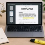 Laptop screen showing a law study PDF document open for revision