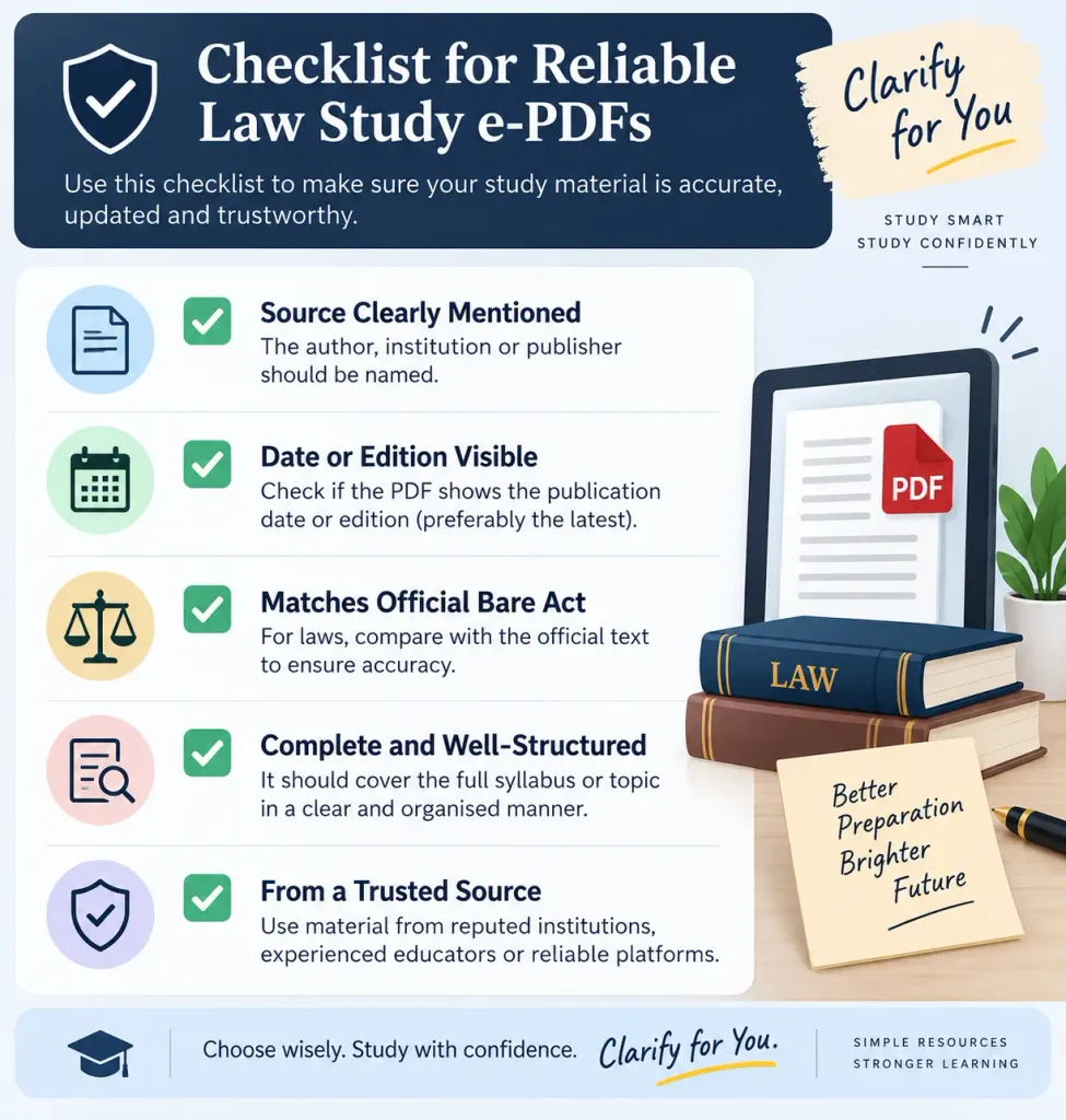 Checklist for evaluating whether a law study PDF is a reliable source